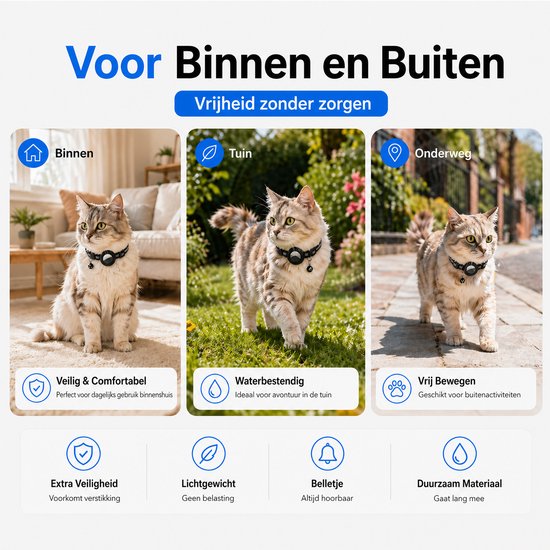 Kattenhalsband Inclusief Tag Voor Android - Verstelbaar - Tracker - Max. 32cm omtrek