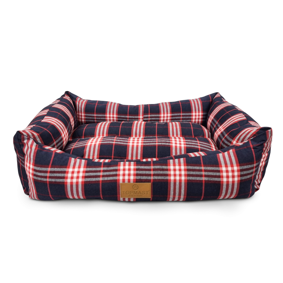 Topmast Dänish Hondenmand - 70 x 50 x 12 cm- Tartan Blauw & Rood