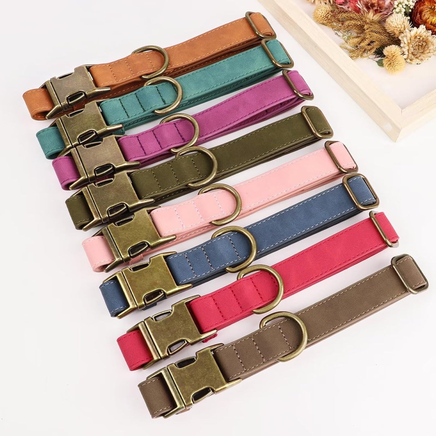 Leren halsband - Roestvrijstaal - Blauw