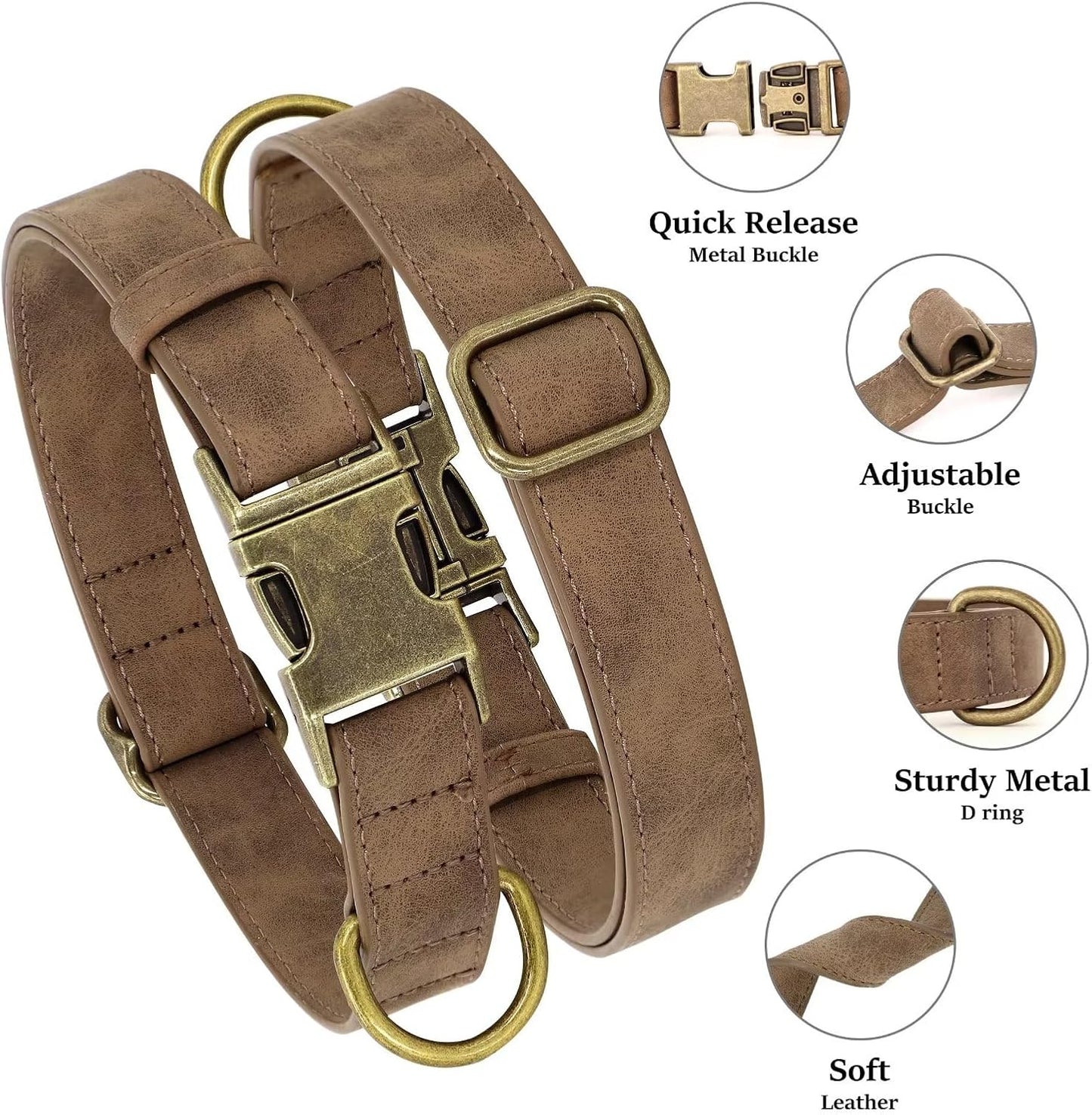 Dierboetiek Leren Halsband - Roestvrij staal - Bruin