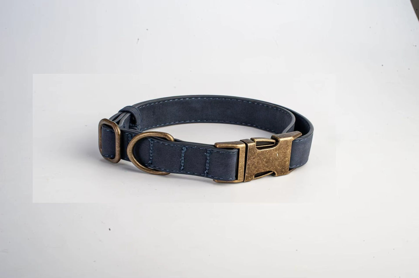 Leren halsband - Roestvrijstaal - Blauw