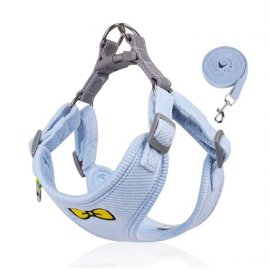 Soft pluche Hondentuigje + looplijn - Comfort - Blauw