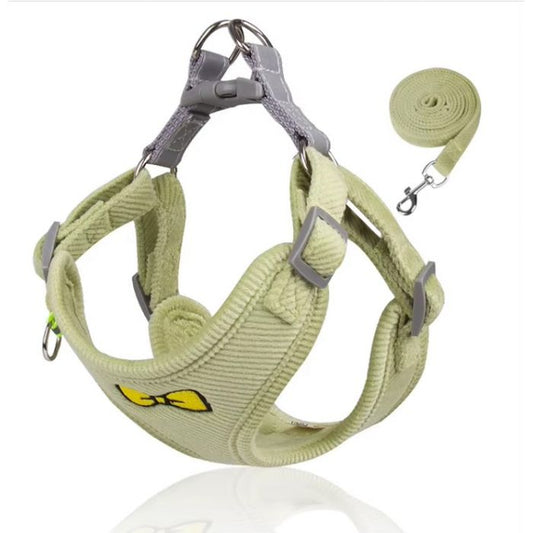 Soft pluche Hondentuigje + looplijn - Comfort - Olijfgroen