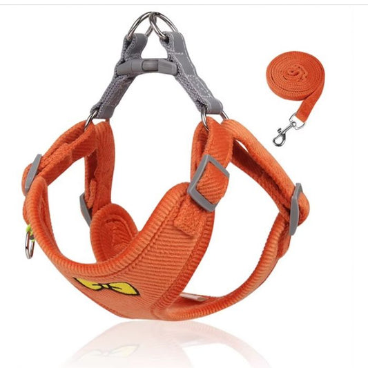 Soft pluche Hondentuigje + looplijn - Comfort - Oranje