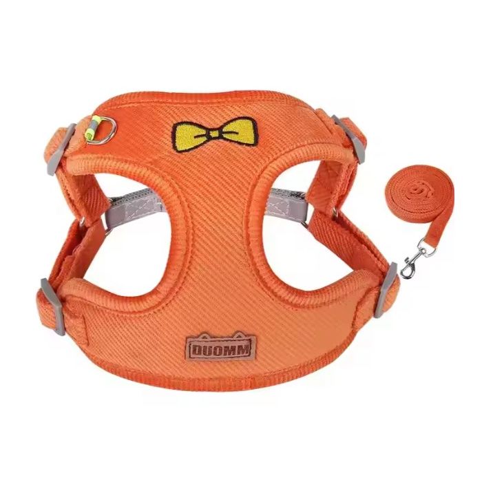 Soft pluche Hondentuigje + looplijn - Comfort - Oranje