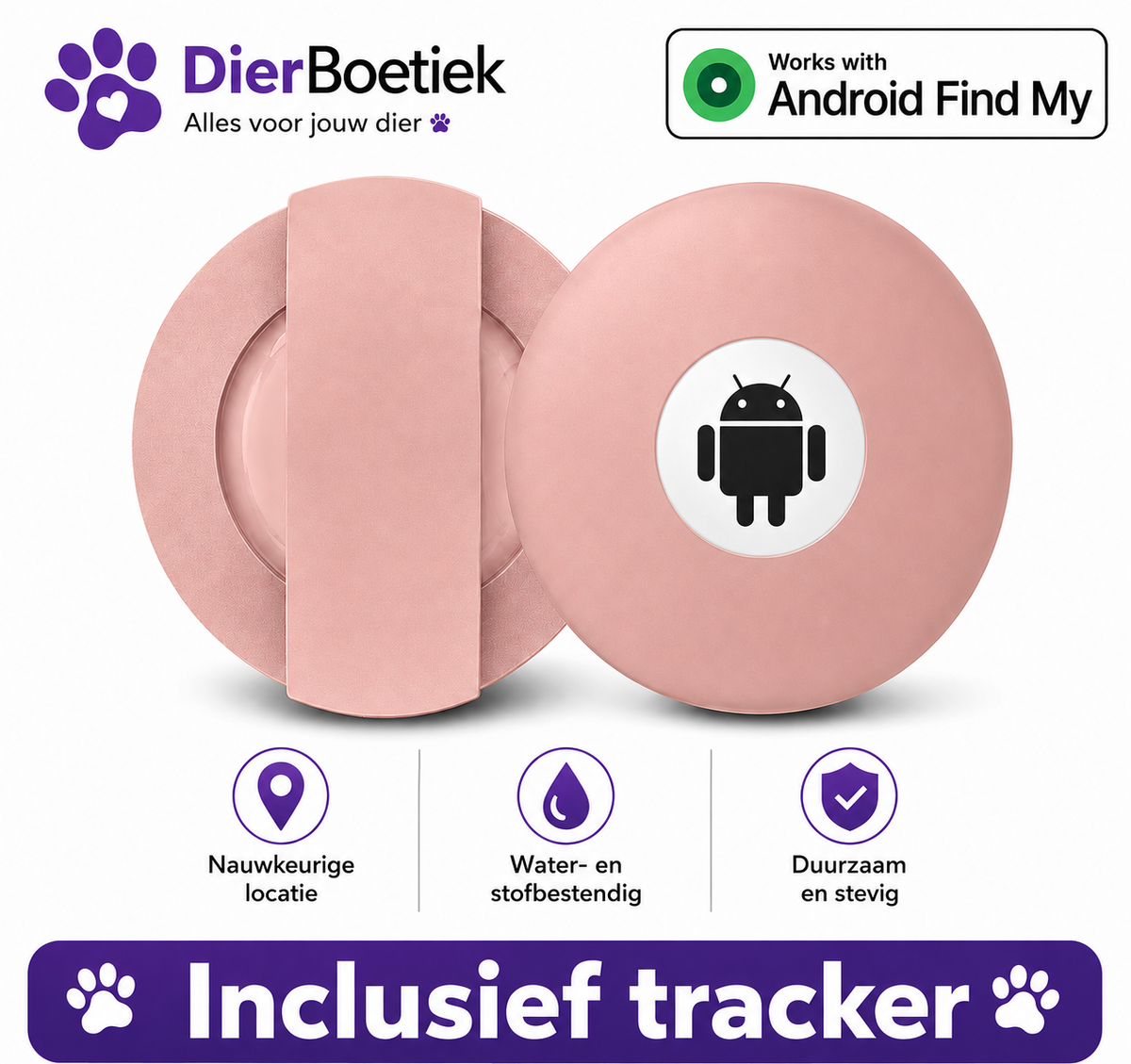 Dierboetiek® Siliconen Hoesje Voor om Halsband inclusief Android Tag – Geschikt voor Android – Locatietracker – Penning