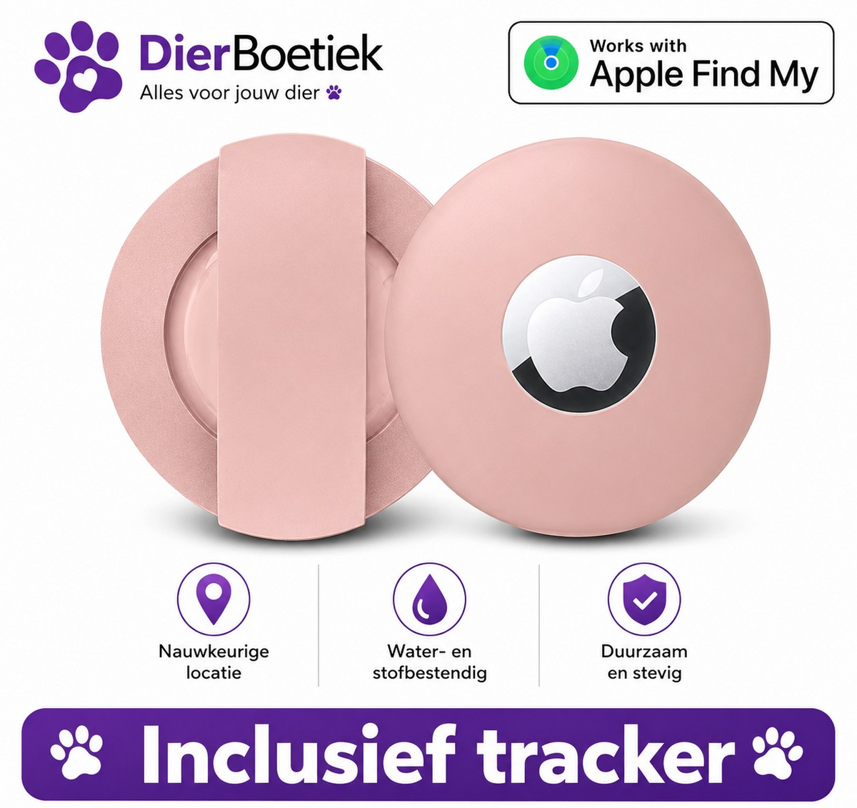 Dierboetiek® Siliconen Hoesje Voor om Halsband inclusief Apple Tag Tracker – Apple Find My – Locatietracker – Penning